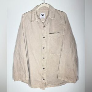 ZARA Beige Khaki Oversized Shirt Jacket Casual Shirt Shacket Grunge Buttonup